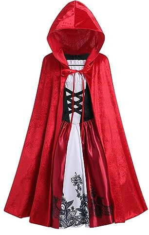 OBEEII Little Red Riding Hood Costume for Kids, Girl Halloween Fancy Dress Up Costume With Cloak for Cosplay Carnival Theme Party Red 2-3 Years