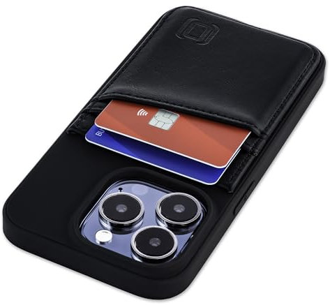 Dockem Porte-Cartes pour iPhone 15 Pro avec Coque en TPU Recyclé et 2 Fentes pour Cartes Cousues, Portefeuille en Cuir Synthétique Recyclé (N2R, Noir)
