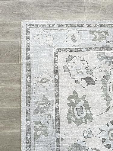 Fame Living Oushak-Teppich, modern, Vintage, türkisch, eklektisch, floral, pastellfarben, waschbar, große Flächenteppiche für Wohnzimmer, Esszimmer, Schlafzimmer, Mädchen, Jungen, 200 x 200 cm