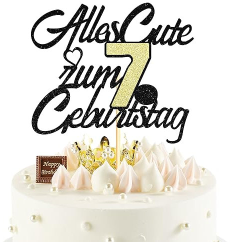 Sumerk 1 Stück 7.Geburtstag Tortendeko Happy 7th Birthday Cake Topper 7.Alles Gute Geburtstag Cake Topper 7 Jahre Torte Kuchen Deko für 7 Geburstagstorte Deko Jungen Mädchen