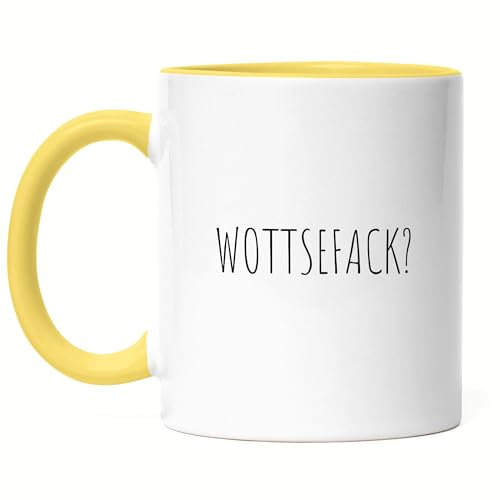 Hey!Print Wottsefack WTF Tasse Gelb Geschenk Humor Büro Mitarbeiter Chef Kollegen
