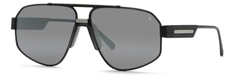 Philipp Plein Herren Spp106m Sonnenbrille, Halbmatt Schwarz mit glänzender Palladium-Teile, 63