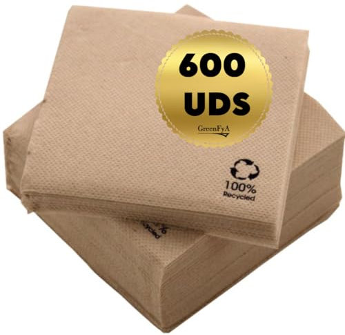 GreenFyA Servilletas de Cocktail Elegantes 10x10cm - Paquete de 600 -Ideal para Eventos y Celebraciones - Absorbentes y Desechables - ¡Imprescindibles para tus Cocteles! (KRAFT)