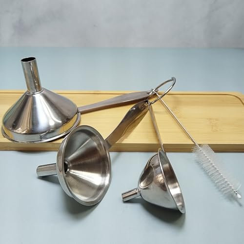Temuduo Mini Stainless Steel Funnels,Small Metal Funnel Ktchen for Filling Bottles or containers,4 pcs Kitchen Funnel Set for Transferring Liquid Oils Powder Dishwasher Safe (Long Handle)