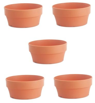 FONDOTIN 5piezas Macetas Plástico Imitacion Barro Unidades con Drenaje para Suculentas Jardín Interior y Exterior Arriate Jardinera