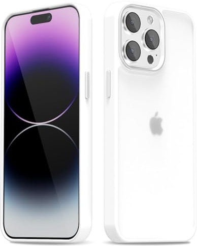 oakxco for iPhone 14 Pro Max Case Clear Hard Shell, Slim Thin Matte Transparent Plastic Cover & Protective Soft Silicone Rubber TPU Bumper, Girly Cute Phone Case for Women Girls, White