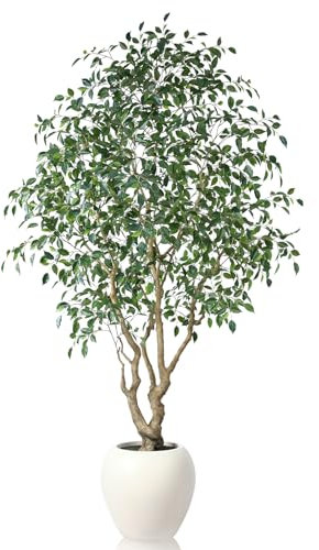 SOGUYI Ficus Tree Artificial Indoor, 8 Feet Tall Faux Ficus Tree with Round Artisan Planter, Premium Handmade, Realistic Trunk & Lifelike Leaves, Perfect for Large Spaces & Elegant Home/Office Decor