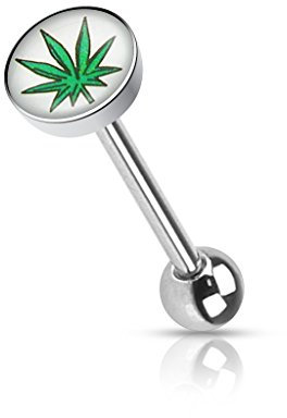 beyoutifulthings Zungen-piercing 2 Kugeln 5/7-mm HANF-BLATT Silber Weiß Piercing-s Chirurgenstahl Barbell-s Stab-länge 16-mm