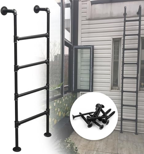Yopappol 100–300 cm hohe Hochbett-Seitenleiter, Schwarze Notausstiegsleiter aus Schmiedeeisen, bodenstehende Kellerfenster-Schachtausstiegsleiter für sicheres Klettern(100cm/39in)