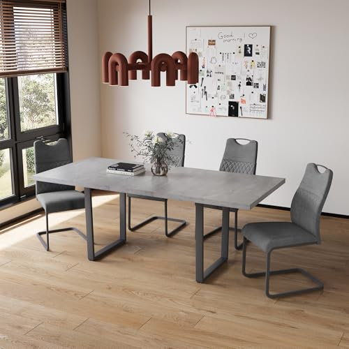 jiexi Esstisch Mit 4-8 Stühlen Set, Esszimmertisch Ausziehbar, Tisch Esszimmer, Essgruppe Mit 4-8 Stühle, MDF-Platten Holztisch Geeignet Für Wohnzimmer, Küche(130-170cm Tisch + 4 graue Stühle)