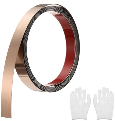 QUARKZMAN Baguette de Moulure Auto-Adhésive en Acier Inoxydable, Finition Or Rose Brossé à Coller, avec Gants, Moulure Décorative pour Miroir Mural, 0,78 x 9,8 Pieds