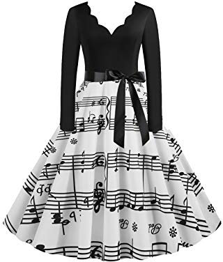 EFOFEI Damen Herbst Halloween Langarm Druck Winter Vintage Kleid Partykleid Langarm Weihnachten Kleid Abend Party Prom Swing Dress Weiß S