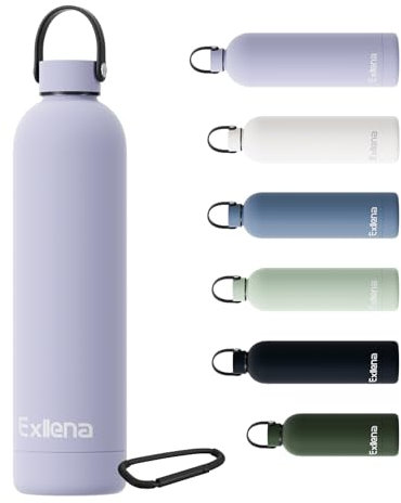 Exllena Gourde Isotherme 750 ml avec Poignée Pratique - Bouteille Isotherme avec 24 Heures de Conservation au 24h Froid/12h Chaud, Revêtement Anti-Dérapant - Étanche Sans BPA (Violet)