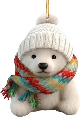 Adornos de oso polar para árbol de Navidad, lindas figuras colgantes de acrílico 2D, adornos de Navidad de oso polar, bonito oso con bufanda, colgante de animales, decoración para vacaciones festivas