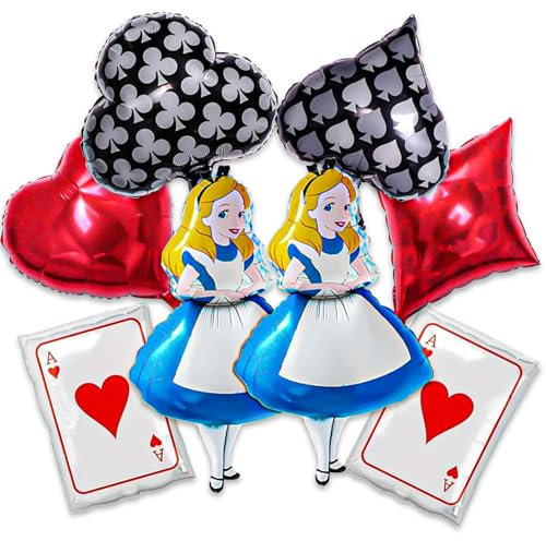 Alice Geburtstag Folienballon, 8Pcs Casino Kindergeburtstag Ballon, Poker Herz-ass Kinder Deko Ballons, Alice Kinder Party Deko Ballon, Casino Thema Party Balloons, für Jungen Mädchen Geburtstag Party