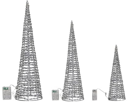 Samuel ALEXANDER Set of 3 Silver Glitter Twist Christmas Cone Trees with 90 Cool White LEDs