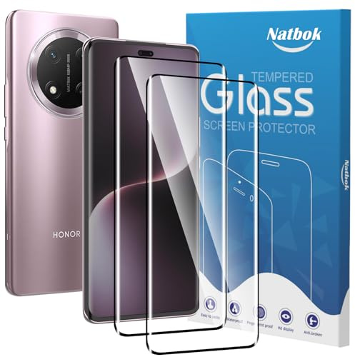 Natbok 2 Pièces Verre Trempé pour Honor Magic 7 Lite/X9C 5G, [Sans Bulles] [Anti-Rayures] Couverture Complète Protection d’écran pour Honor Magic7 Lite HD Transparent Verre