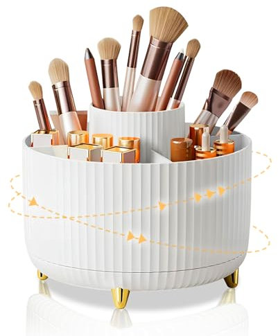 FYGAIN 360° drehbarer Make-up-Organizer, drehbarer Make-up-Pinselhalter mit 5 Fächern für Hautpflege, Parfums, Kosmetik, Badezimmer, Schlafzimmer, Schreibwarenaufbewahrung