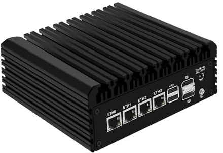SJRC N100 Mini PC Barebone, Fanless Micro Firewall Hardware 4 x 2.5GbE i226V LAN, OPNsense Router PC for Office/Home, Dual M.2 NVMe Slots, USB C, 4K Display (No RAM/SSD/System)