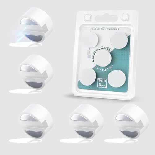 Maveek 5 Pcs Magnetic Cable Clips Cable Organiser Clips Wire Holder, White | Magnetic Cable Management Holder Clips, With Self-Adhesive Metal Plate, Cable Tidy Clips for Desk, Office, Car - Large