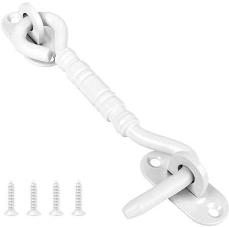 Gate Hook and Eye Latch,White 100mm-1PCS Door Latches for Internal Door Lock Wooden Gates Bathroom Window Patio Security Cabin Hook Lock Heavy Duty Gate Latch