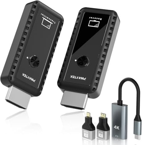 PWAYTEK Émetteur et récepteur HDMI sans Fil avec décodeur 4K, Sortie 1080p, portée de 30,5 m, Double Bande 2,4 G/5G, pour PC/Ordinateur Portable/HDTV/projecteur, Plug & Play, Aucune Application