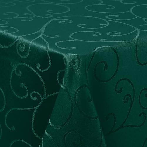 Homaxy Tischdecke Abwaschbar Jacquard Rechteckig 140x180cm, Dunkelgrün | Damast Design, Schmutzabweisend, Dick & Langlebig, Pflegeleicht Maschinenwaschbar, Für Küche Party Garten
