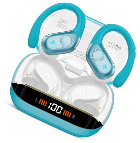 Qecnato Auriculares Inalámbricos Deportivos, Auriculares Bluetooth 5.4 HiFi Estéreo con Cancelacion Ruido ENC, 75H Cascos Inalambricos Bluetooth con HD Micrófono, Azul