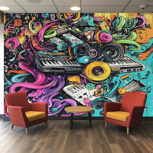 Générique Papier Peint Panoramique Musique - Papier Peint Graffiti Hippie - Deco Chambre Salon - Fresque Murale - Wallpaper - 310x250 cm G66