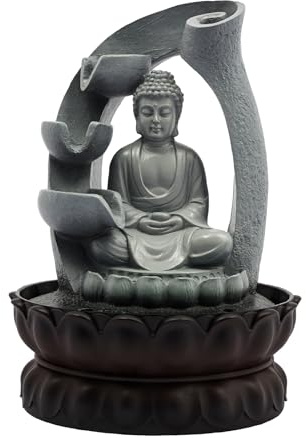Czyurachel Tischbrunnen, Buddha-Ornament aus Harz - EIN Glückssymbol, Room Decor, Zimmerbrunnen, LED Zimmerbrunnen Wasserfall, 21 x 28 cm, Grau