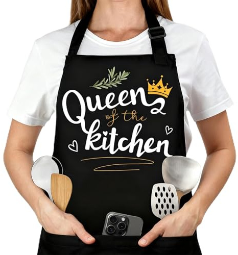 Belillpipi Kochschürze Männer Damen Schwarz, Verstellbare Kochschürze Damen mit 3 Taschen, Grillschürze Geschenke Schürze für Frauen Mann Geburtstag, Muttertag, Vatertag, Weihnachten