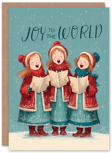 Artery8 Christmas Card Joy To The World Girl Carollers Singing In Snow