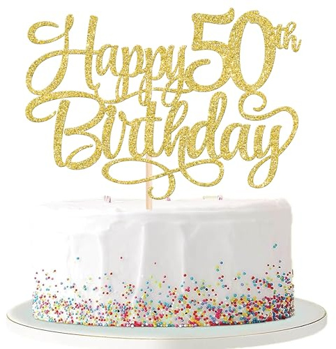 Xsstarmi 1 Packung Tortendeko 50 Geburtstag Frau Mann Geburtstag 50 Jahre Frau Gold Happy 50th Birthday Cake Topper 50. Kuchen Deko für 50. Geburtstagparty Kuchen Dekoration