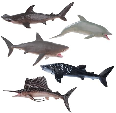 Idena 40389 - Spielfiguren Set, 5 Meerestiere aus Kunststoff, jeweils ca. 15 cm groß, Tierfiguren für Kinder ab 3 Jahren