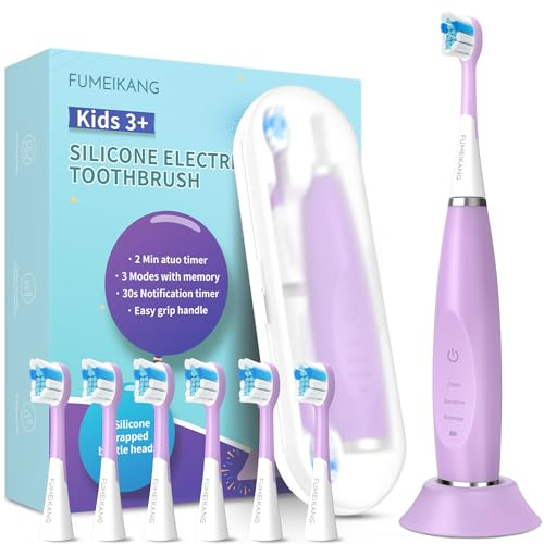 FUMEIKANG Elektrische Zahnbürste Kinder ab 3-12 jahre Kinderzahnbürsten Elektrisch Smart Timer 6 Weich Bürstenköpfes Wasserdicht Schallzahnbürste für Mädchen Jungen (lila)
