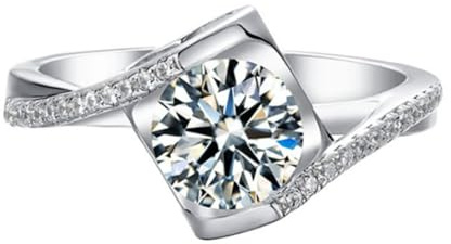 Musihy Verlobungsring Frauen Damen, 18 Karat Weißgold Moissanit-Verlobungsring 0,5 ct/5 mm, Größe 61 (19.4)