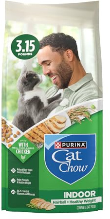 Purina Cat Chow Indoor Hairball + Healthy Weight Dry Cat Food, (4) 3.15 lb