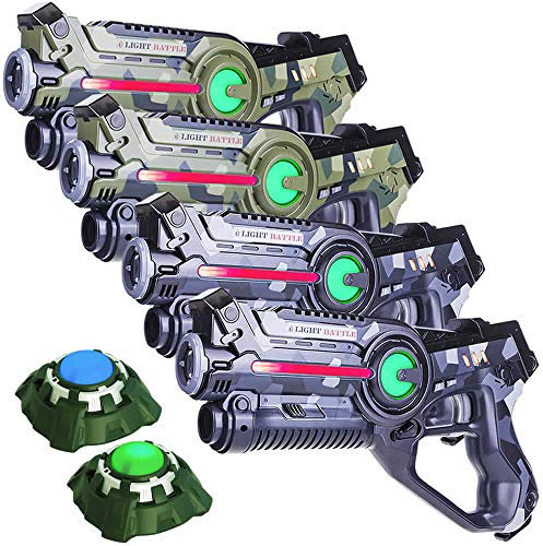Light Battle Active Lasertag Set - 4X Laserpistole (camo grün, camo grau) + 2 Ziele - LBAP24256
