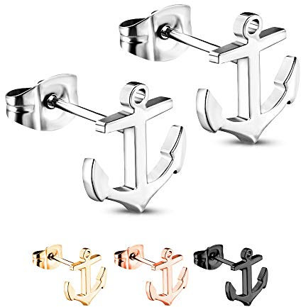 Treuheld® | Anker Ohrstecker/Ohrringe aus 925 Sterling Silver | 10mm x 11mm x 0,8mm | Silber | Set/Paar Anchor Schmuck Stecker | Damen & Herren