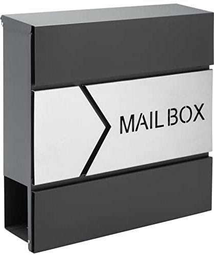 MONZANA® XXL Briefkasten Postkasten mit Zeitungsfach abschließbar 2 Schlüssel Montagematerial Stahl modern einfache Montage Zeitungsrolle Wandbriefkasten Anthrazit