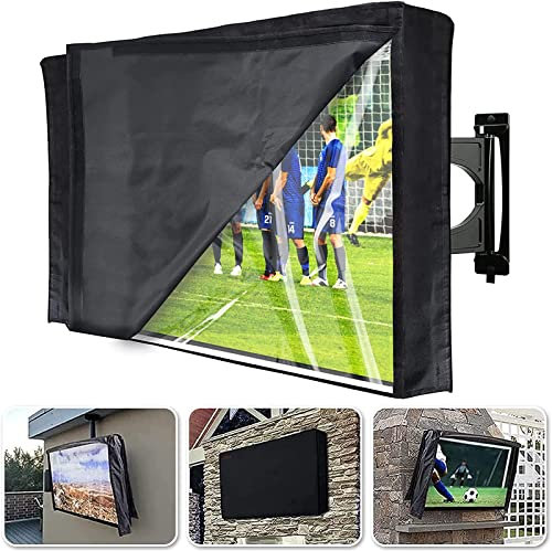 HOMEYA Outdoor TV Cover 60-65 Inch With Clear Scratch Resistant Front Flap, Bottom Cover, 600D Weatherproof & Waterproof Screen Protector, Fits Most Mounts and Stands, Remote Controller Pocket