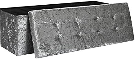 AKA Storage Ottoman, Padded Foldable Bench, Chest with Lid, Holds up to 300 kg, for Bedroom, Hallway, Living Room (Light Grey Velvet, 110cm x 38 cm x 38 cm)