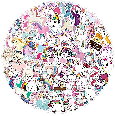 Kamndex 100pcs Einhörner Laptop Vinyl Aufkleber, Wasserdicht Sticker für Snowboard Motorrad Fahrrad Telefon Computer DIY Tastatur Autofenster Stoßstange Wandgepäck Aufkleber Graffiti Patches