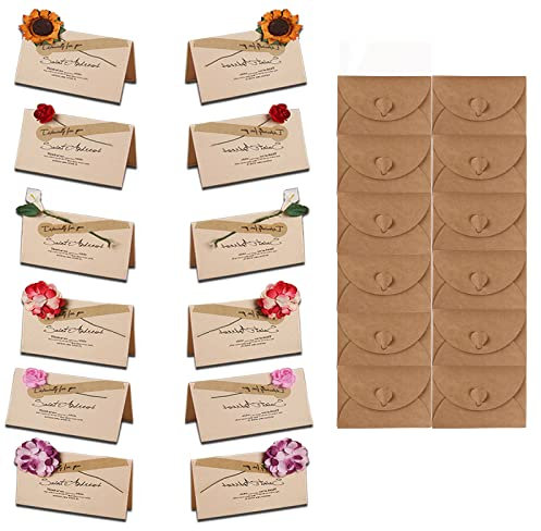 Floatdream 12 Stücke Leerer Umschlag aus Kraftpapier, Leere Postkarten-Grußkarte, Vintage Leerer Umschlag, für Grußkarten, Muttertag, Karten, Etc(Gelb)