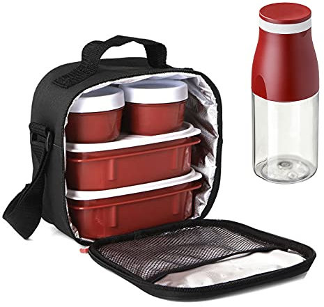 PracticFood Kit Urban Food Casual - Bolsa Térmica Porta Alimentos con Tapers Herméticos (Black Drink)