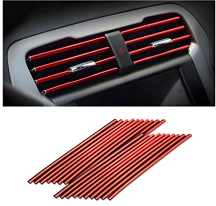 20 Pieces Car Air Conditioner Decoration Strip for Vent Outlet, Universal Waterproof Bendable Air Vent Outlet Trim Decoration, Suitable for Most Air Vent Outlet, Car Interior Accessories (Red)