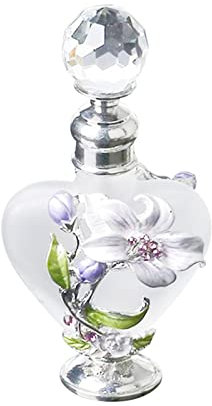Dophee Retro Crystal Perfume Bottle, Refillable Perfume Bottle Flower Heart Shape Glass Empty Container for Fragrance Restoring, Dresser Table Decor, Holiday Gifts(10ml, White)