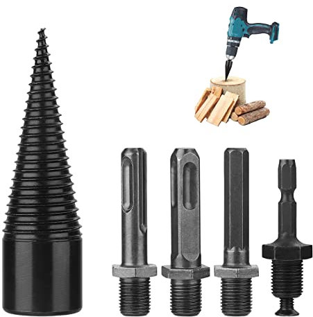 Ohstgp 50mm Firewood Log Drill Bit 5pcs Wood Log Splitter Firewood Drill Bit Heavy Duty Drill Screw Cone Driver Wood Splitter Drill Bit Removable Handle for Household Electric Drill