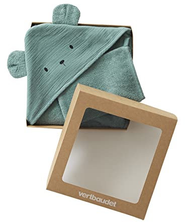 VERTBAUDET Cape de Bain + Gant en Gaze de Coton Bio*, Vert 100X100
