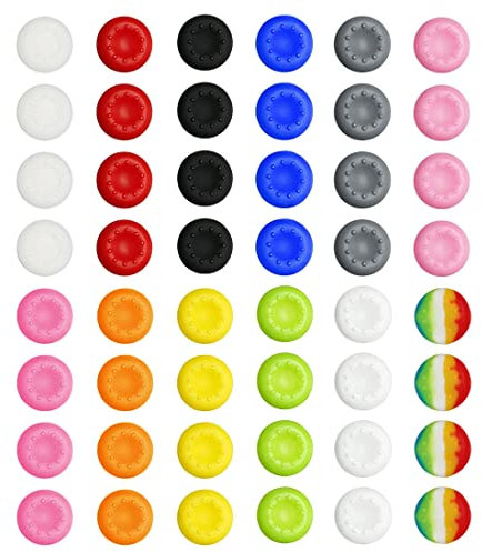 LEEQBCR 48 Pieces Colorful Silicone Thumb Grips Caps Joystick Thumbstick Cap Attachments Protective cap Controller Joystick Thumb Stick Cap Compatible with PS5 PS4 PS3 PS2 Xbox 360 Controllers